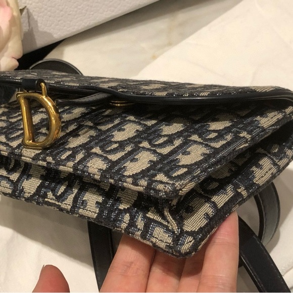 CHRISTIAN DIOR SADDLE NAVY SHOULDER FLAP WOC CHEST BELT POUCH BAG D RING - Picture 11 of 13